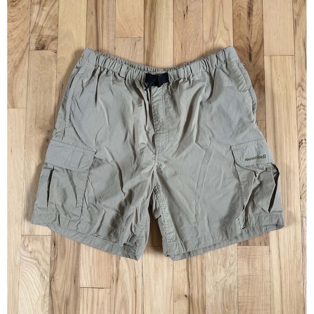 Mont Bell Women's Belted Shorts Size Large Khaki Nylon Outdoor Hiking Vintage